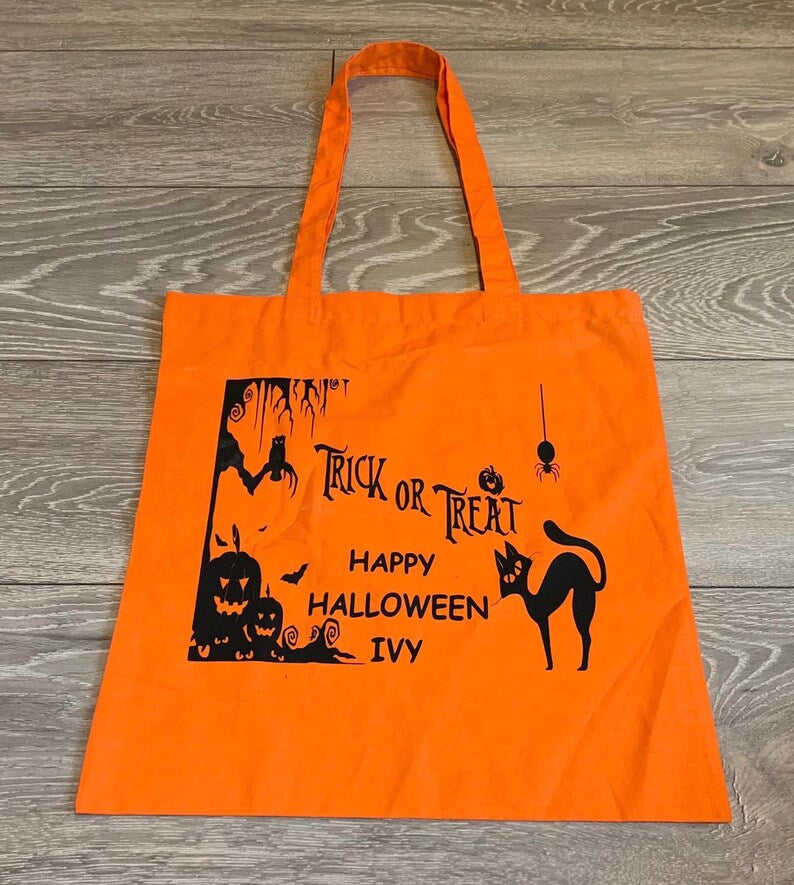 Halloween tote bag, personalised spooky trick or treat bag